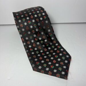 Hallmark Holiday Traditions Christmas Tie Black Snowflake Ornament Necktie